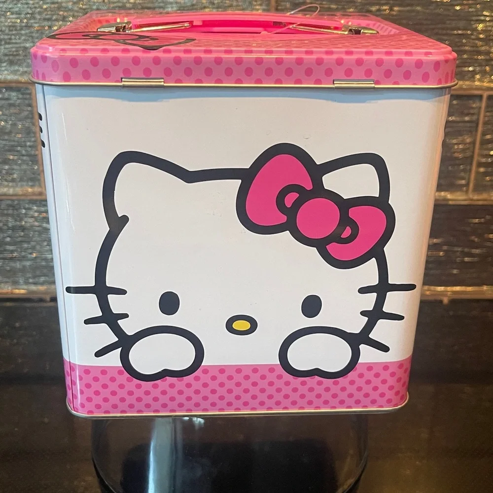 Hello Kitty Pink and White Square Metal Lunch Box